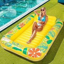 Tanning Pool Floats for Adults with Cup Holder & Pillow, Thick UV-Resistant PVC Portable Float for Backyard, Pool, Lake - Compact Design, Easy Inflation, Durable for Tanning & Relaxation