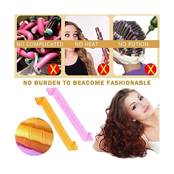 64Pcs Hair Curlers Spiral Curlers No Heat Curlers Curly Wavy Hair Curlers Spiral Hair Curls Styling Kit 2 Style Magic Hair Curler Spiral Hair Curlers with 2 Pieces Styling Hooks （45CM)