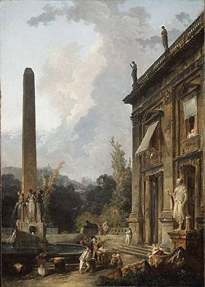 Peinture à l'huile Hubert Robert Wandering Minstrels 20x24 pouces