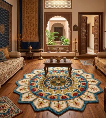 Image of Sifa Carpet Traditional Floral Round Area Rug - Hand-Tufted New Zealand Wool Circular Carpet for Dining Room & Bedroom Weight -87 Pund, Size-12x12 Feet (144x144 Inch Round)
