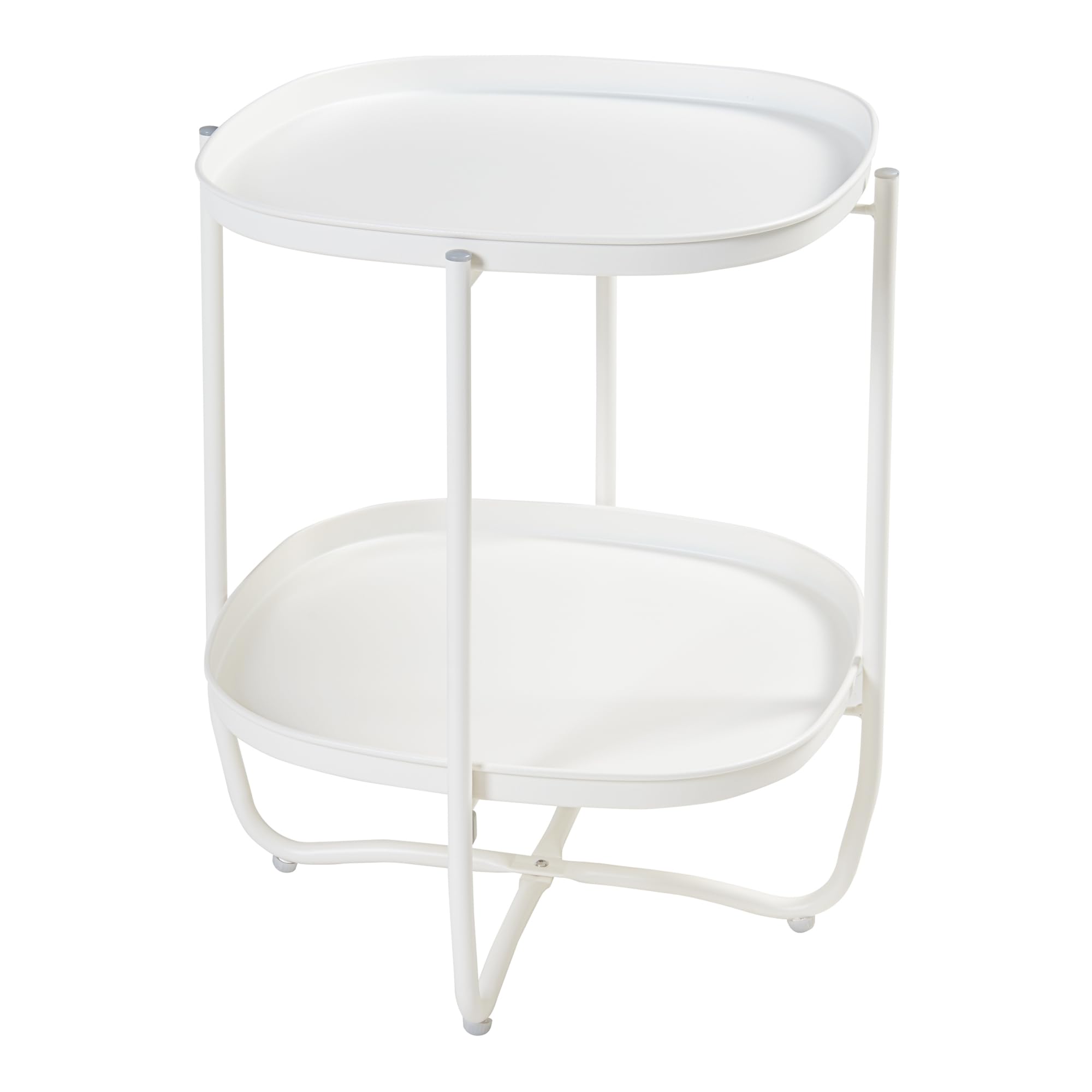 [en.casa] Mesita de Jardín Sandefjord Mesa de Café de Patio con 2 Bandejas Extraíbles Estilo Moderno Mueble de Jardín Terraza Balcón Acero 57,5 x 46 x 46 cm - Blanco
