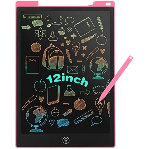 EooCoo LCD Writing Tablet, 12 inch Drawing Board Colorful Erasable Doodle Board with Lock Function and Magnet for Kids Learning Tool Birthday Gift - Pink Cover