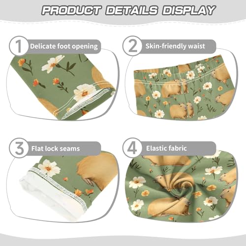 Wusikd Capybaras Flower Girls' Leggings Toddler Doodles Green Kids Yoga Pants Dance Active Tights 4T3