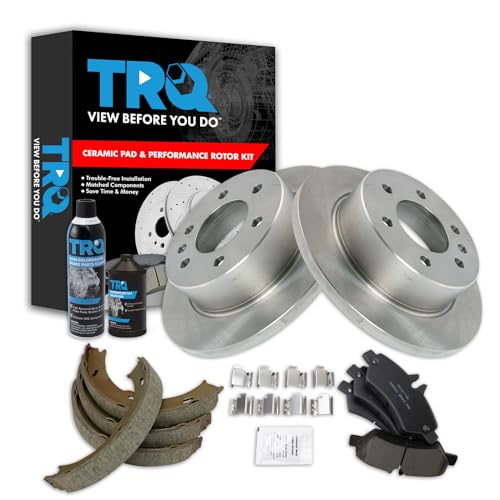 Image of TRQ Rear Brake Pad & Rotor Kit, with Chemical Kit Parking Brake Shoe Set Ceramic Compatible with 2007-2009 Dodge Sprinter 2500 2007-2016 Freightliner 2010-2018 Mercedes-Benz