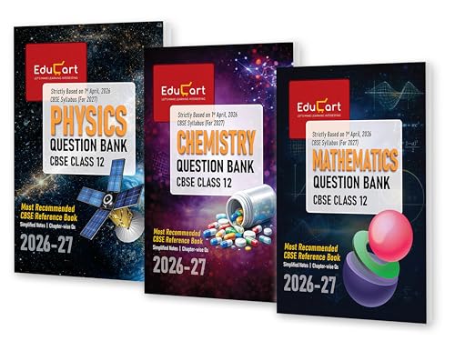 Image of Educart CBSE Class 12 Question Bank Combo 2026-27 | Physics, Chemistry & Mathematics | Chapterwise PYQs, Competency-Based & Case-Based Qs | 2027 Syllabus