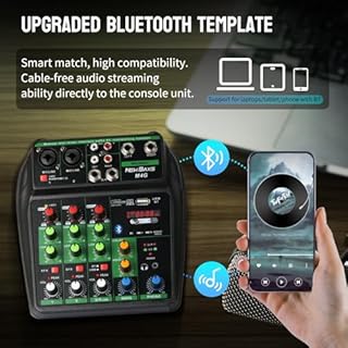 DJ Audio Mixer, DJ Mixers 4 Channel Sound Board with Bluetooth, NEW BAXS Sound Mixer Board XRL/1/4" Interface, USB/MP3 Computer Input 48V Phantom Power Stereo DJ Studio Streaming KTV Stage,Balck