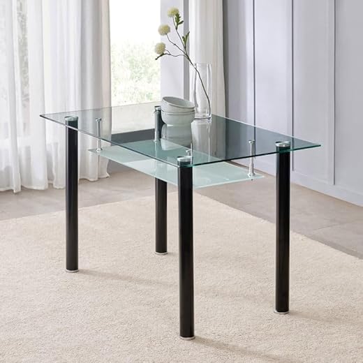 Helios Frank Glass Top Dining Table - Black
