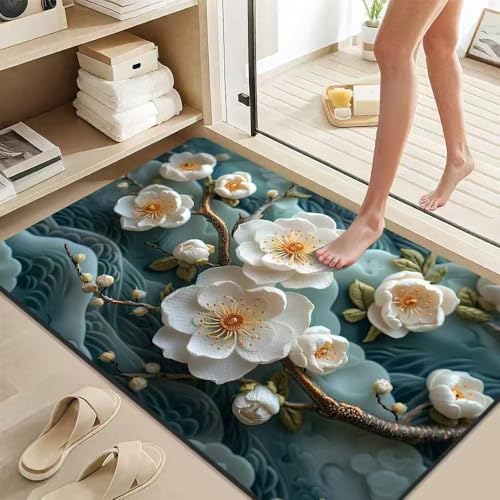 3D ���w���o�C�����[�W���� ���O 2026 �V�����������̉ԂƔɉh�̃t���A �}�b�g�A�ƒ�p�o�X���[���̓�����̋z�����Ƒ������̃t���A �}�b�g�A����h�~�Ɗ���~�߂̃h�A �}�b�g(H,60X90CM)