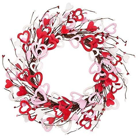 18 Inch Valentine's Day Wreath Wood Heart Shaped Wreath for Wedding Party Anniversary Artificial Door Wreath Gift for Girl Friend Women Mother Cover