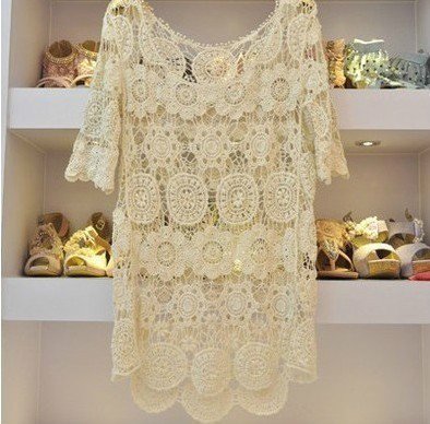 T&LOL Retro Lace Women's Crochet Knit Top Blouse Tee Short Sleeve free one size + T&LOL bracelet