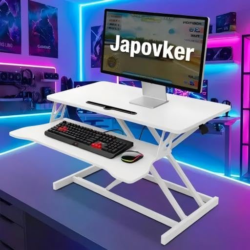 32 Standing Desk Converter 2 Monitors Adjustable Height Sit to Stand Up Workstation with Keyboard Tray White — view 4