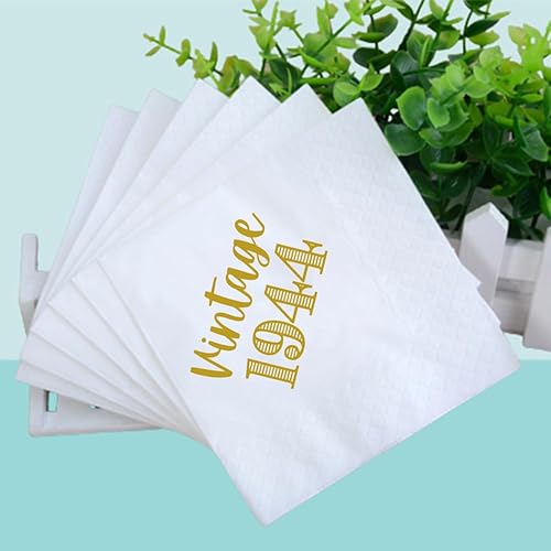 Miniatura 8 de VOWFOO Servilletas de cóctel de 80 cumpleaños, 100 unidades, vintage, 1944, 80 años, servilletas desechables de papel para fiesta de cumpleaños de