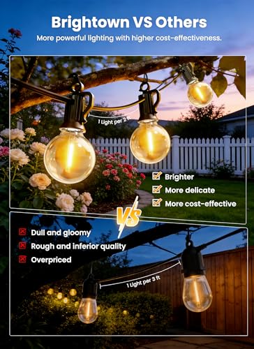 Brightown 58FT Solar String Lights Outdoor with Remote Cable Ties Hooks, 26 LED Shatterproof Bulbs, 3 Light Modes, Dimme - Additional View