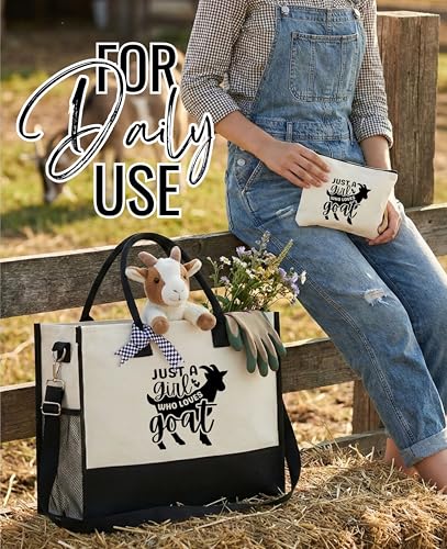 Bolso tote de lona para amantes de las cabras, para mujeres y niñas, con cierre de cremallera superior y correa para hombro, ideal como regalo de cumpleaños, Día de la Madre, Acción de Gracias o Navidad miniatura 3