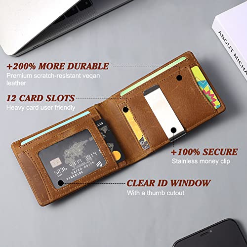 HUAFIY AirTag Wallet Genuine Leather Mens Wallet with Money Clip Air Tag Wallet Card Holder RFID Blocking Bifold2