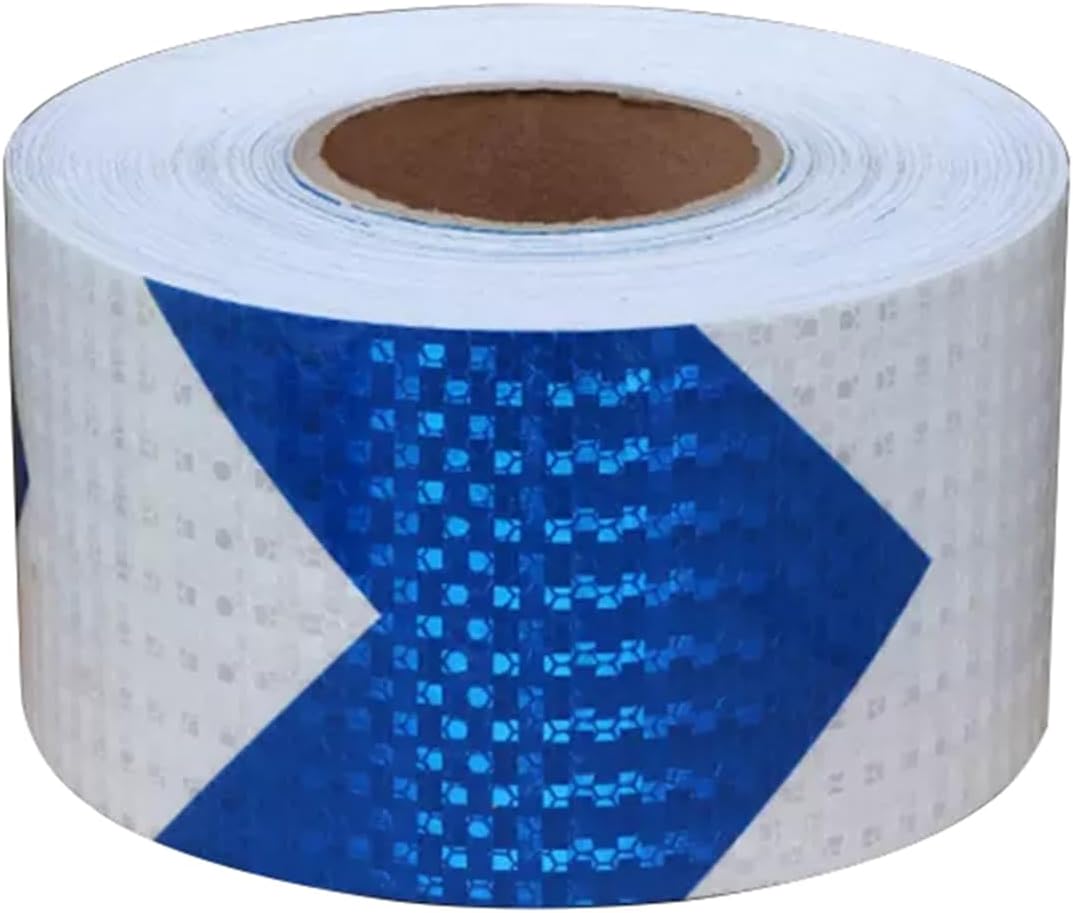 Reflective Tape, Adhesive Warning Tape, Arrows Reflective Tape Warnig Tape High Intensity Reflective Sticker 10 cm x 50 Meters for Trailers Trucks Cars Boats Signs(Blue White)