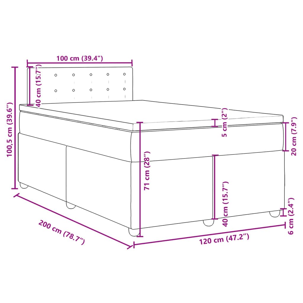 vidaXL Sommier à Lattes de lit avec Matelas Noir 120x200 cm Tissu