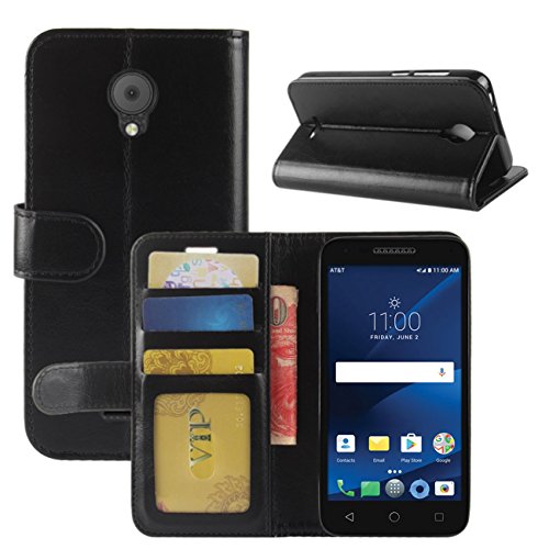 Alcatel IdealXcite/Alcatel Verso/Alcatel CameoX Case, Fettion Premium PU Leather Wallet Flip Phone Protective Case Cover for Alcatel IdealXcite/Alcatel Verso/Alcatel CameoX 5044R (Retro Black)