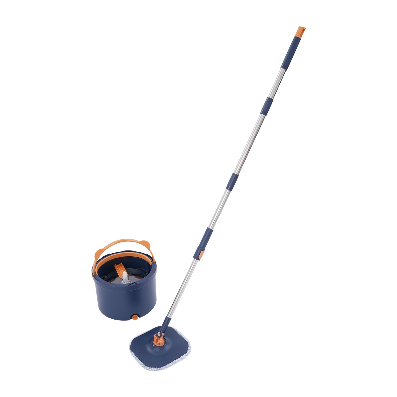 Spin Mop And Bucket Kit With Separate Dirty And Clean Water System, Square And Triangle Mop Heads For Floor Cleaning, Self-Wringing Spin Mop With Microfiber Pads For Hardwood Tile Laminate, Blue