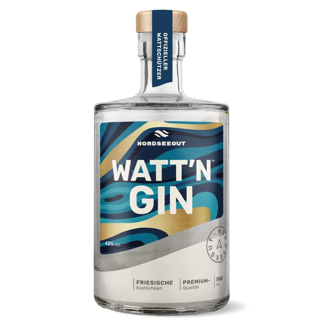 NORDSEEGUT WATT`N GIN 0.5L - Nordsee Premium Dry Gin 42% Vol. I vegan mit handverlesenen Zutaten wie Hagebutte, Lavendel und fruchtiger Orange, Salzwiesen, Wattenmeer