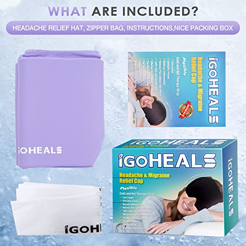 Igoheals Headache Relief Hat For Migraine, Migraine Ice Head Wrap, Migraine Relief Cap, Ice Pack Cold & Hot Therapy Eyes Mask, Comfortable & Strechable-Lavenderpurple #TOP7