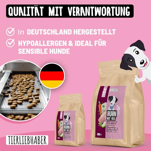 TIERLIEBHABER – Huhn mit Reis 250g Trockenfutter für Hunde – Tierärztlich entwickelt – Schonendes & Monoprotein Hundefutter für Hunde mit sensibler Verdauung – Hypoallergen & gut verträglich Dog Food