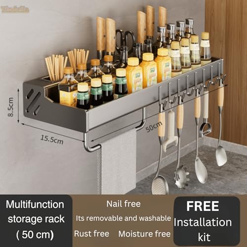 Image of Yindella Multi-Functional Rotating Seasoning Box with Knife Holder 4 Transparent Storage Drawers Spice Box with Small Spoon Condiment Dispenser for Kitchen (Seasoning Rack-50cm)