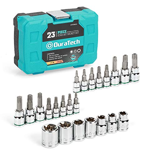 DURATECH 23Piece Torx Bit Socket and External Torx Socket Set, 8 Star Sockets, 7 Female ETorx