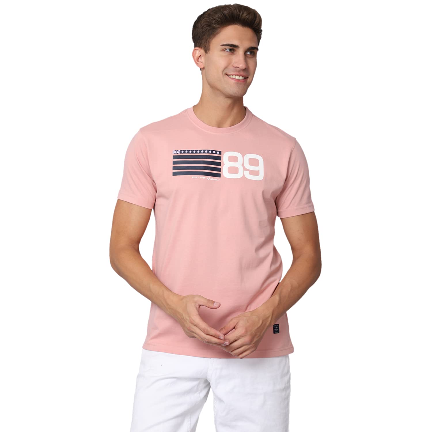 cantabil T-Shirt for Men l Breathable & Soft with Color Fastness Regular Fit Round Neck Cotton Blend Fabric Printed Pattern-picture-27