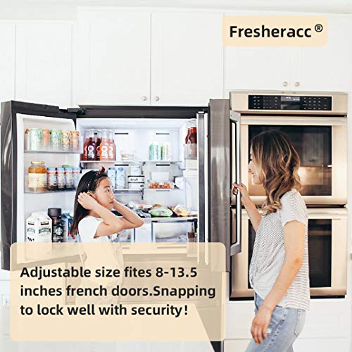 Fresheracc Fridge Freezer Refrigerator Cabinet Lock Latch, (2 Packs) Adjustable French Door Guard For Toddlers Children Kids Special Needs, No Drill No Screw No Adhesive (2 Packs Black) #TOP4