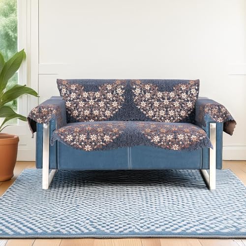 Image of Premium Chenille Woven Anti-Slip 2 Seater Sofa Cover with Arm Rest | L-Shape Sofa Seat Protector for Living Room | Durable & Stylish Slipcover - Grey Phoolkari