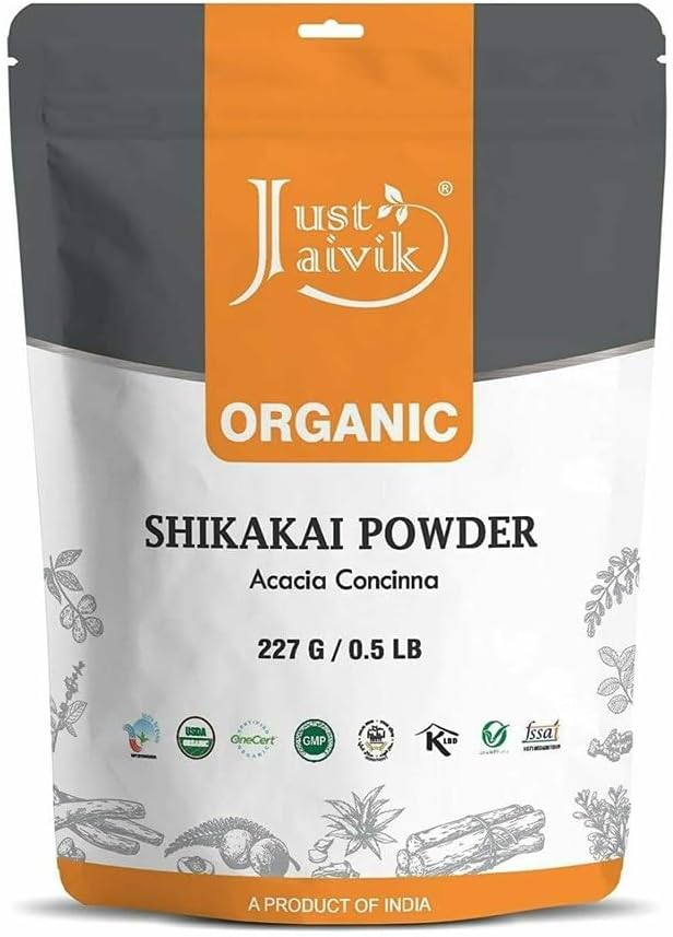 Just Jaivik 100% Organic Shikakai Powder - Certified Organic by OneCert Asia , 227 gms / 1/2 LB Pound / 08 Oz - Acacia Concina - (AN USDA Organic Herb)