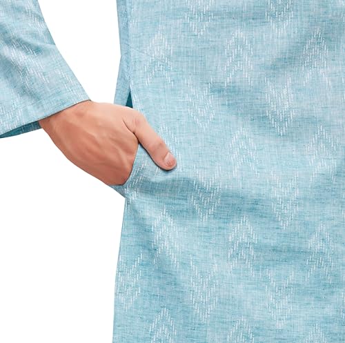 Image of Studio Shringaar Men's Cotton Blend Relaxed Fit Ikat Printed Knee Length Kurta