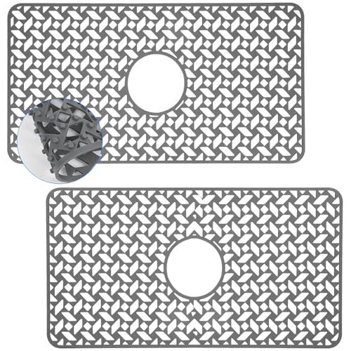 QKVCX Sink Protector Mat, 24.8'x13', Silicone Rubber, Farmhouse Style, Central Drain, Undermount Installation