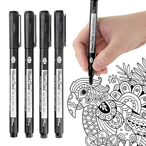 Pacific Arc Blackliner Black Fineliner Pens, Set of 4 Differently Sized Fine Drawing Pens for Artists, Sketching Pens, Journaling Pens, Hand Lettering Pens, and Calligraphy Pens