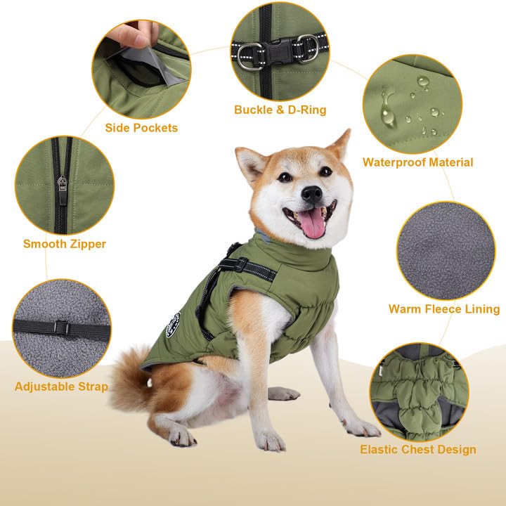 Hundemantel, Winter Hundejacke Wasserdicht Winddichte mit bauchschutz, Outdoor Hunde Wintermantel Hundeweste mit Fleece Gefütterte Reflektierend für Kleine Mittelere und Große Hunde