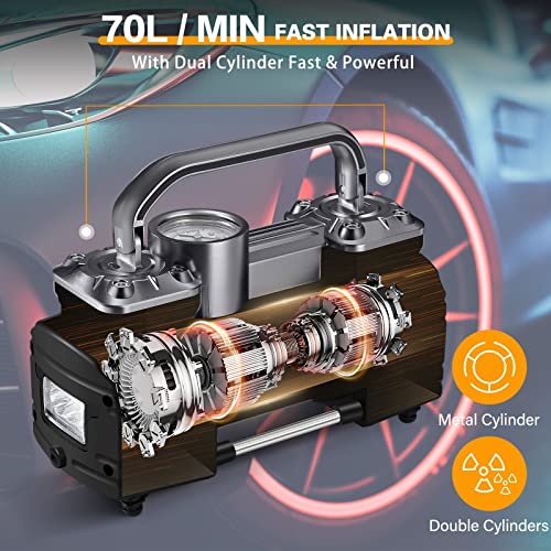 Doppelzylinder DC 12 V Luftkompressor für Auto, strapazierfähiger tragbarer Reifenfüller - Bild 9 von 19