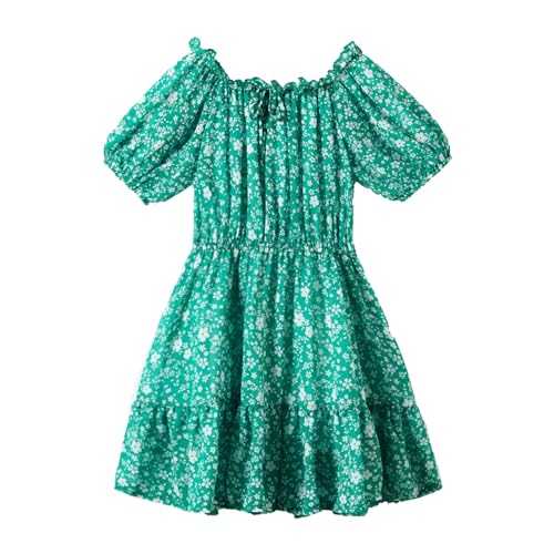 LittleSpring Girls Summer Dress Off Shoulder or O-Neck Chiffon Floral Ruffle Short Sleeve Dresses