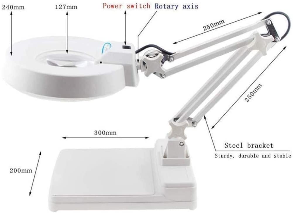 Lupa LED z podświetlanym szkłem powiększającym, ultralekka lupa LED z 30 diodami LED i obrotowym przyciskiem na ramię, szkło powiększające dla seniorów, którzy czytają, lupa
