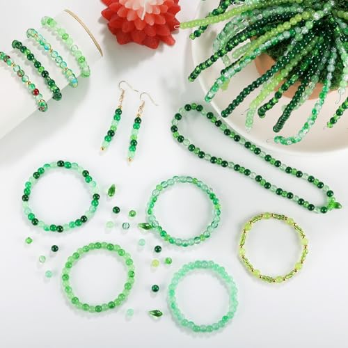 Image of Funtopia 1600pcs Green Glass Beads for Bracelets, 6mm Crystal Beads | Beads for Jewelry Making Beaded Plants, Round Glass Beads with Faceted Bead Seed Beads for DIY Plant Making Crafts Earrings