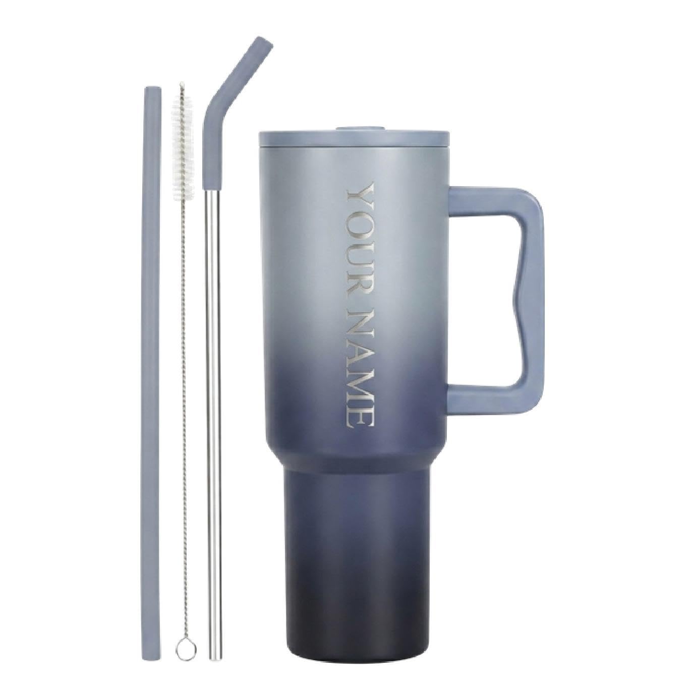 PEIPUS Personalised with Your Name, 1200ml Tumbler with Straw - Handle – Stainless Steel Double Wall Insulated Cup | Leakproof Sipper Mug for Hot - Cold Drinks | Coffee - Water Tumbler (Stone Wash)