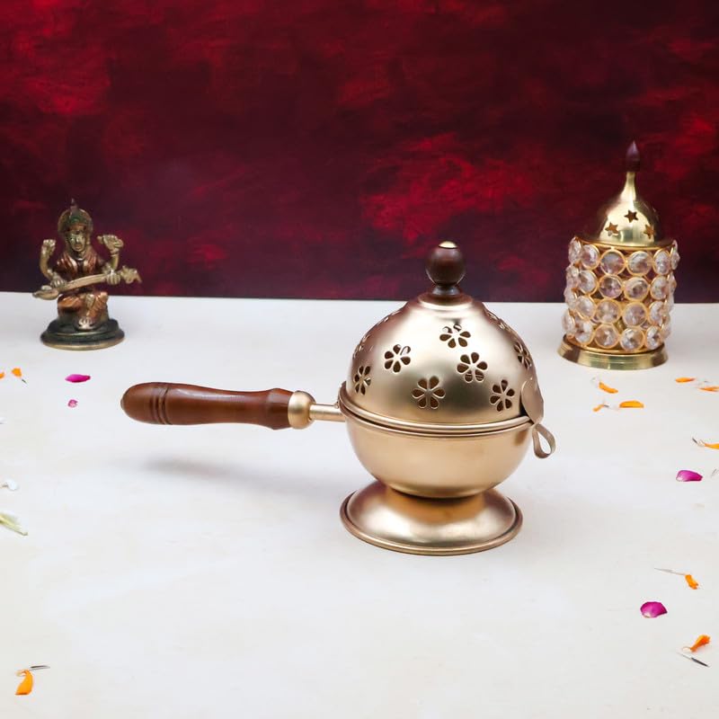 SHRI ANAND Iron Charcoal Incense Burner, Loban Burner with Flower Cutting Cap and Wooden Handle, Dhoop Dhuni Burner Sambrani Dhoop, Resin & Home Temple Prayer (Size : 22cm | Weight : 265gm)-image-17