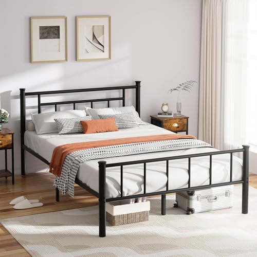 Image of Shintenchi Full Size Metal Platform Bed Frame with Headboard & Footboard, Steel Slat Mattress Foundation, Under Bed Storage, Noise-Free, No Box Spring Needed, Black Square