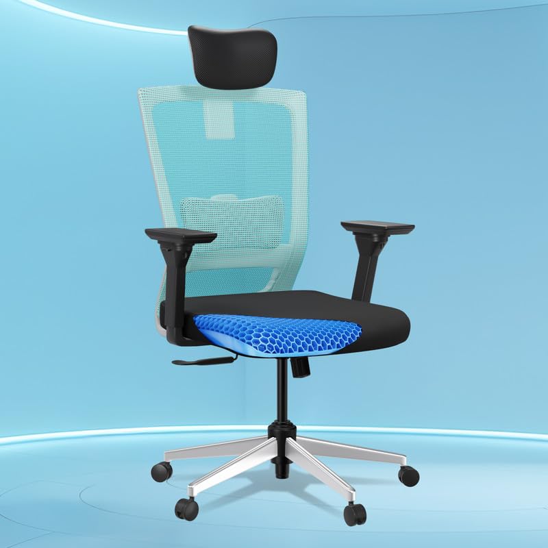 Image of The Sleep Company Stylux Premium Ergonomic Office Chair | Patented SmartGRID seat | SpinePro Lumbar Support | Work, Home, Study | Adjustable Headrest & 4D Armrests | Free Installation| Blue