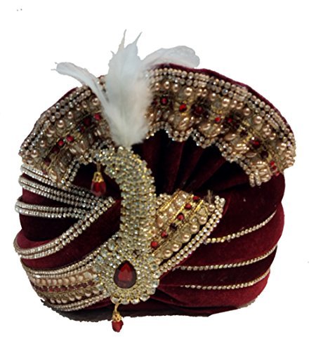 J.tushan's Wedding safa/turban/pagdi for men Maroon color Dulha marriage pagdi for Bridegroom.-image-0