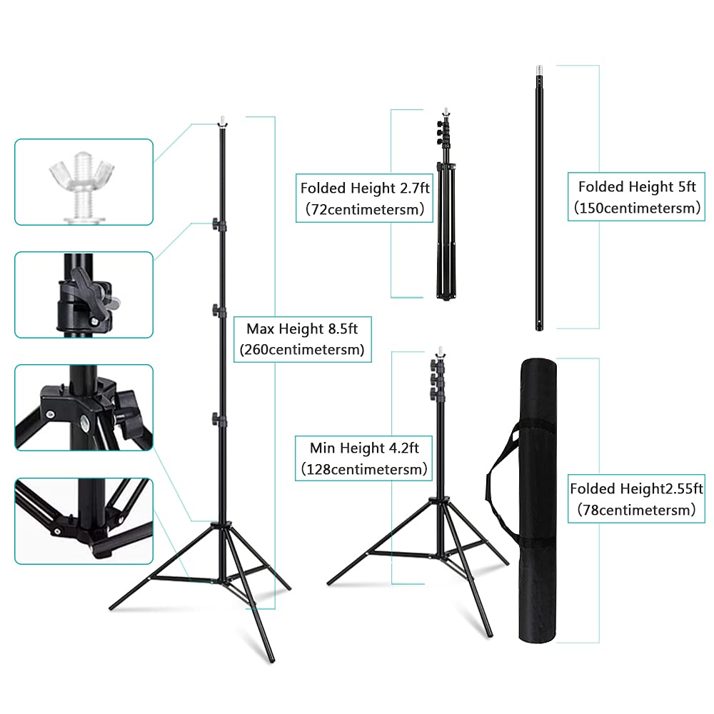 Soporte de telón de fondo ajustable de 8.5 x 10 pies, kit de sistema de soporte de fondo de fotografía para pantalla de estudio fotográfico y video con bolsa de transporte, abrazaderas de