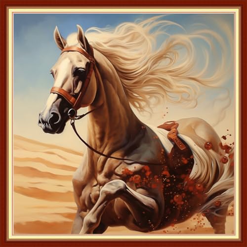 Image of Foxdiviy Stamped Cross Stitch Kits Full Range of Embroidery Needlework Starter Kits for Beginners Adults 11CT Embroidery Patterns Art Crafts DIY Needlepoint Kits-Galloping Horse 18x18 inch