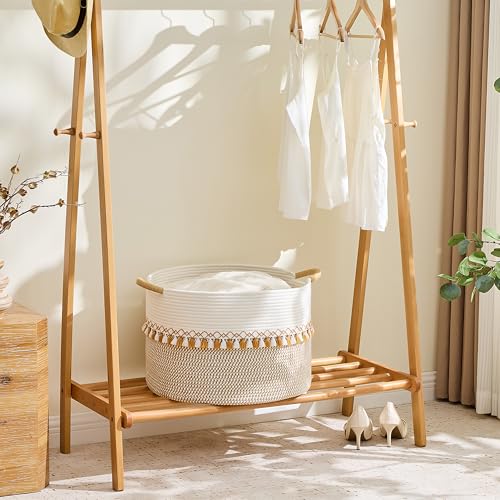 Image of KAKAMAY Cotton Rope Storage Basket (20 inchx13 inch),Woven Hamper for Blankets,Toys,Pillows,Clothes,Laundry,Sturdy Handles Decorative Basket for Living Room, Bedroom,Nursery(Brown /Grey)