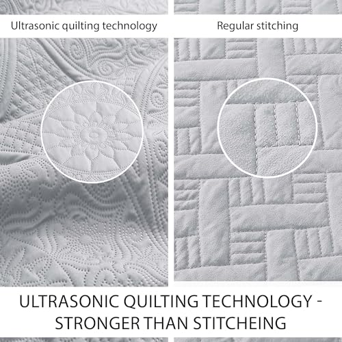 IR Imperial Rooms Twin Quilt Bedding Set Size (68” x 86”) + 1 Pillow Shams (20” x 26” + 2”) - 2 Pcs All Season Lightweight Reversible Microfiber Coverlet Floral Embossed Quilt Bedspread (Silver)