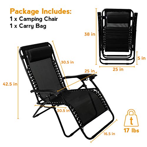 Pacific Pass Folding Zero Gravity Reclining Chair w/ BuiltIn Headrest